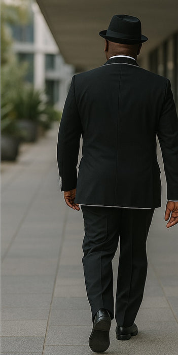 Black and White Trim Lapel Tuxedo Suit