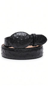 Men’s Black Genuine Ostrich Quill Belt, Exotic Leather Dress Belt for Formal and Western Wear