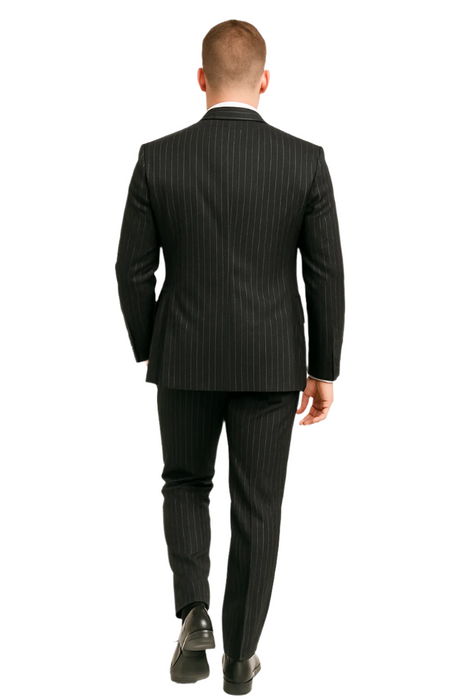 Dark Navy Wide Pinstripe 2 Button Men's Suit - Dark Blue Suit