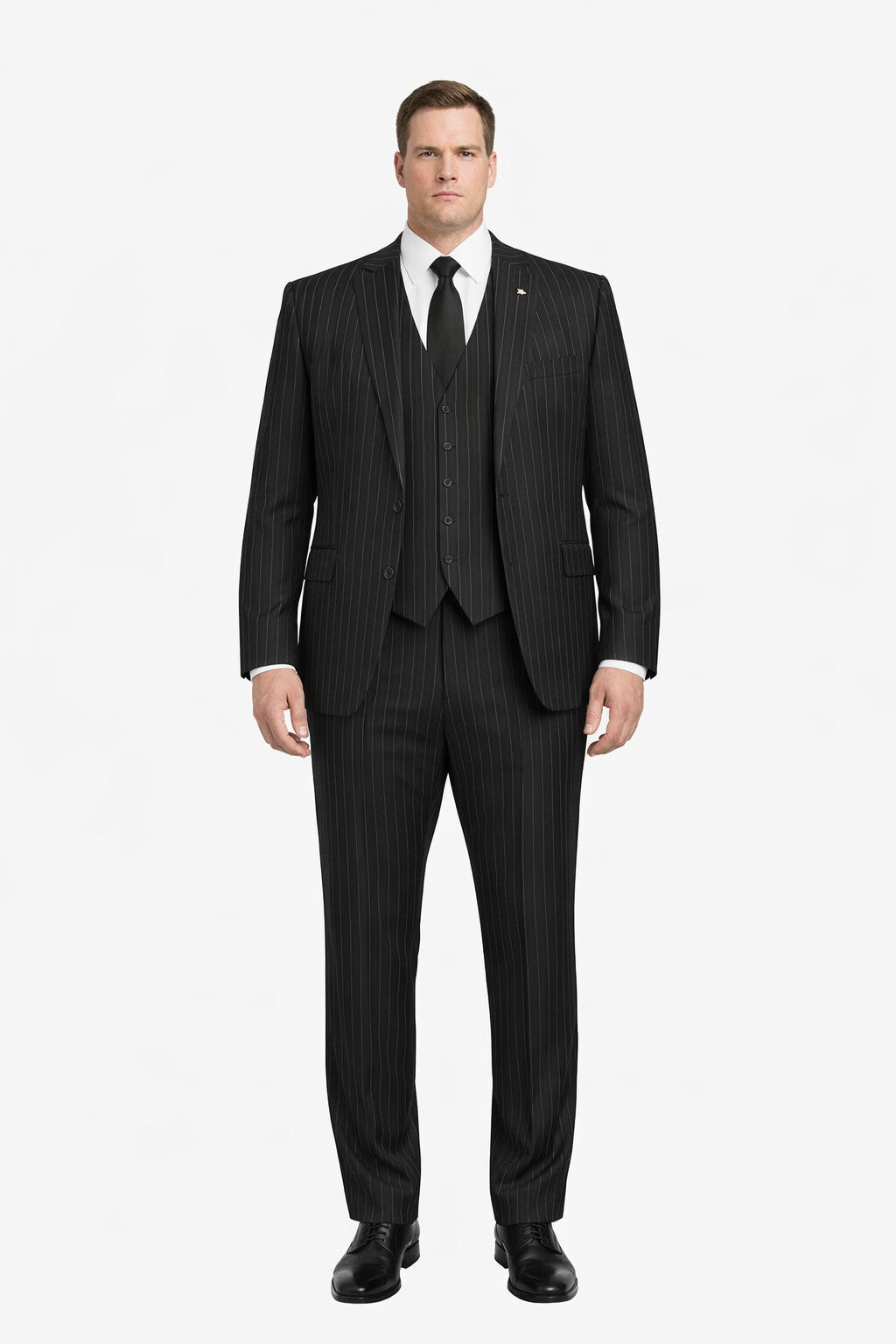 3 Piece Gangster Stripe Mars Vested Fashion Suit Black - Image 6