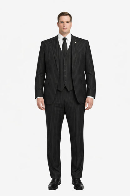 3 Piece Gangster Stripe Mars Vested Fashion Suit Black - Image 6