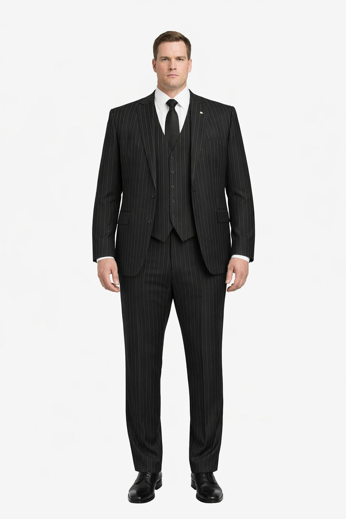 3 Piece Gangster Stripe Mars Vested Fashion Suit Black - Image 6
