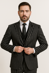 1920s Style Suit - Gangster Suit - Pinstripe Suit - Double Breasted Suits - Black and White Pinstripe