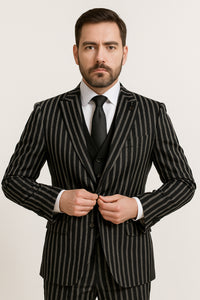 1920s Style Suit - Gangster Suit - Pinstripe Suit - Double Breasted Suits - Black and White Pinstripe