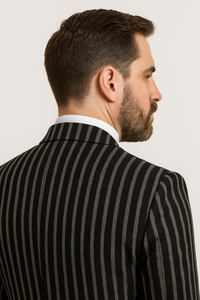 1920s Style Suit - Gangster Suit - Pinstripe Suit - Double Breasted Suits - Black and White Pinstripe