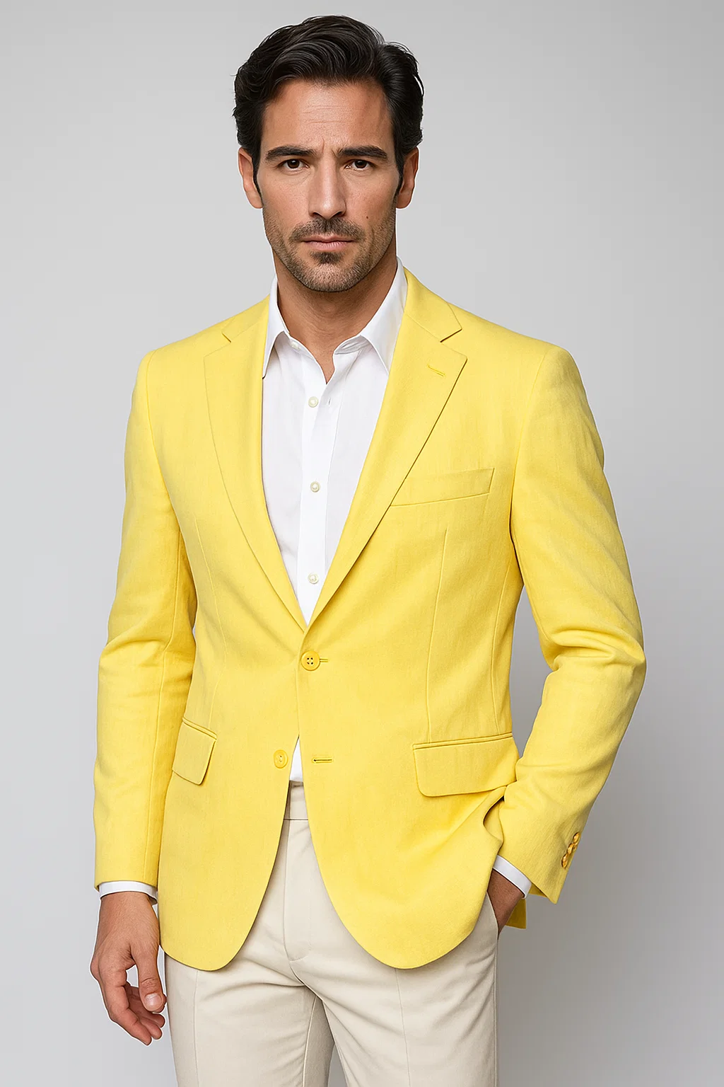 Two Button Men's Graphic Printed Designer Fashion Dress Casual Blazer For Men On Sale Blazer Yellow