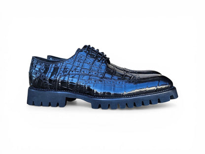 Carrucci Alligator Embossed Oxford Blucher - Luxury Dress Shoe