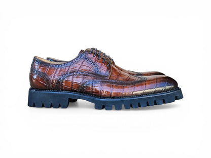 Carrucci Alligator Embossed Oxford Blucher - Luxury Dress Shoe