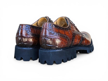 Carrucci Alligator Embossed Oxford Blucher - Luxury Dress Shoe