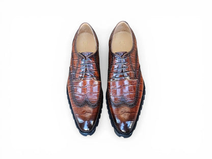 Carrucci Alligator Embossed Oxford Blucher - Luxury Dress Shoe