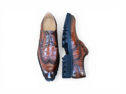 Carrucci Alligator Embossed Oxford Blucher - Luxury Dress Shoe