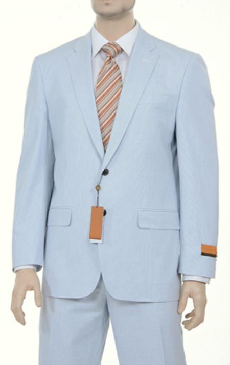 SKU#JA61387 Seersucker Suit - Summer Suit - Cotton Suit - Light Blue main image 1