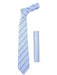 Fashionable Microfiber Striped Baby Blue NeckTie And Hankie Set - Men's Neck Ties - Mens Dress Tie - Trendy Mens Ties