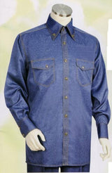 Men's Blue Long Sleeve 2pc Set including Matching Wide Leg Dress Pants Walking Leisure Suit Casual Suit For Sale