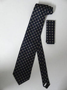 Neck Tie W/ Hanky Blue Brown Gold Square - Men's Neck Ties - Mens Dress Tie - Trendy Mens Ties