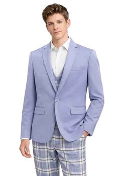 Mens Light Blue Blazer – Slim Fit Solid Sport Coat with Plaid Trousers for Smart Casual and Formal Wear