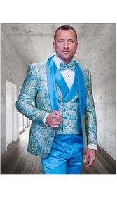Blue And Gold Blazer - Turquoise Blazer