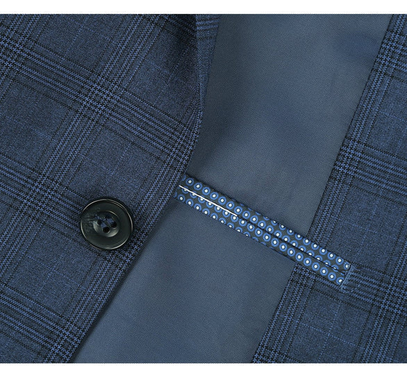 Renoir Clothing - Renoir Suit - Renoir Fashion - Performance 3-piece Classic Fit Blue Windowpane Check Renoir Suit