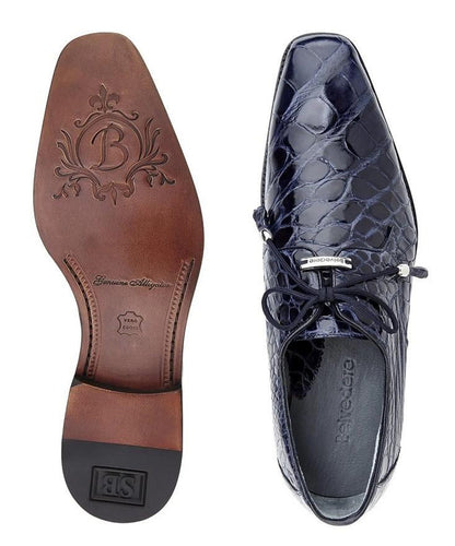 Belvedere Blue Alligator Shoes Men Italian Lace Up Lago - Image 3
