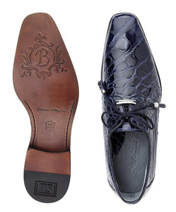 Belvedere Blue Alligator Shoes Men Italian Lace Up Lago