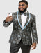 Blue Wedding Tuxedo - Mens Black & Blue Paisley Floral Prom Sky Blue Tuxedo Dinner Jacket