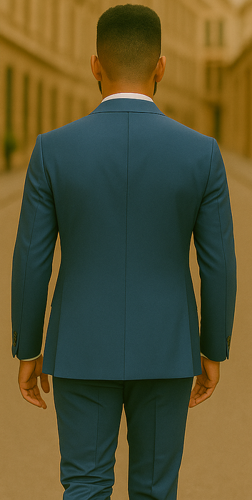 Blue Slim Fit Men’s Suit by Rossiman Rossi – Skinny Style with 1-Button Jacket