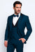 Teal Blue Slim Fit Tuxedo 3 Piece with Satin Shawl Collar Vest