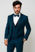 Teal Blue Slim Fit Tuxedo 3 Piece with Satin Shawl Collar Vest