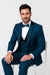 Teal Blue Slim Fit Tuxedo 3 Piece with Satin Shawl Collar Vest