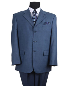 Three Button Suit - Classic Fit Pleated Pants - Mens 3 Button Texured Classic Fit Pleated Blue Pant Suit