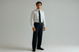Blue Wide Leg Dress Pants Pleated Baggy Dress Trousers Unhemmed Unfinished Bottom - Cheap Priced Dress Slacks For Men On Sale