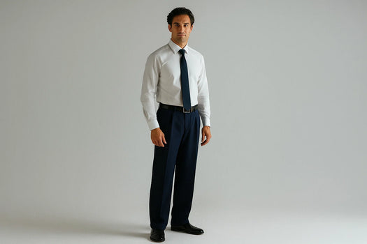 Blue Wide Leg Dress Pants Pleated Baggy Dress Trousers Unhemmed Unfinished Bottom - Cheap Priced Dress Slacks For Men On Sale - Image 2