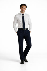 Blue Wide Leg Dress Pants Pleated Baggy Dress Trousers Unhemmed Unfinished Bottom - Cheap Priced Dress Slacks For Men On Sale