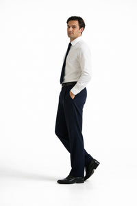 Blue Wide Leg Dress Pants Pleated Baggy Dress Trousers Unhemmed Unfinished Bottom - Cheap Priced Dress Slacks For Men On Sale