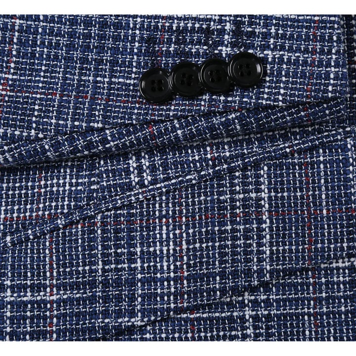Saco vaquero - Western Sport Coat - Western Blazer - Mens Slim Fit Two Button Wool & Linen Sport Coat Blazer In Blue Windowpane Plaid