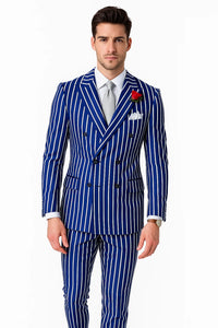  Blue and White Pinstripe Double Breasted Blazer Sport Coat