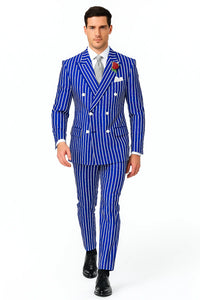  Blue and White Pinstripe Double Breasted Blazer Sport Coat