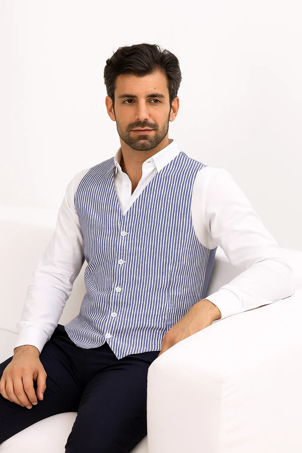 Blue and White Seersucker Vests