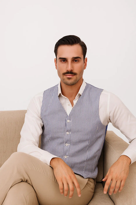 Blue and White Seersucker Vests