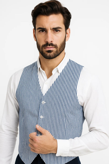 Blue and White Seersucker Vests
