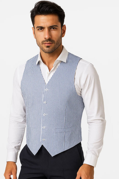 Blue and White Seersucker Vests