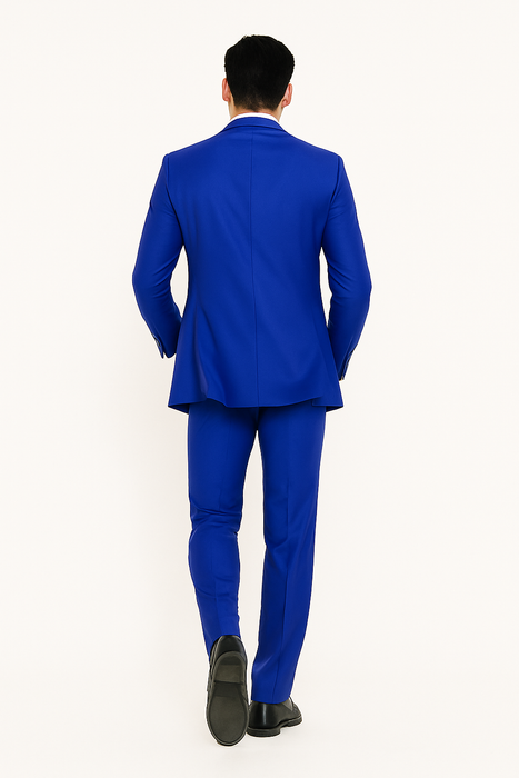 Mens Big and Tall Size Suits - Plus Size Mens Royal Blue Suit - Peak Lapel Ticket Pocket