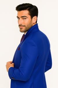 Mens Big and Tall Size Suits - Plus Size Mens Royal Blue Suit - Peak Lapel Ticket Pocket