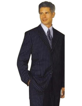 Bold Chalk Pronounce Dark Navy Blue Suits For Men & White Pinstripe Three ~ Available In 2 Or 3 Buttons Style