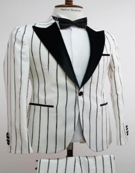 Bold Gangster - 1920 White And Black Pinstripe Tuxedo Suits