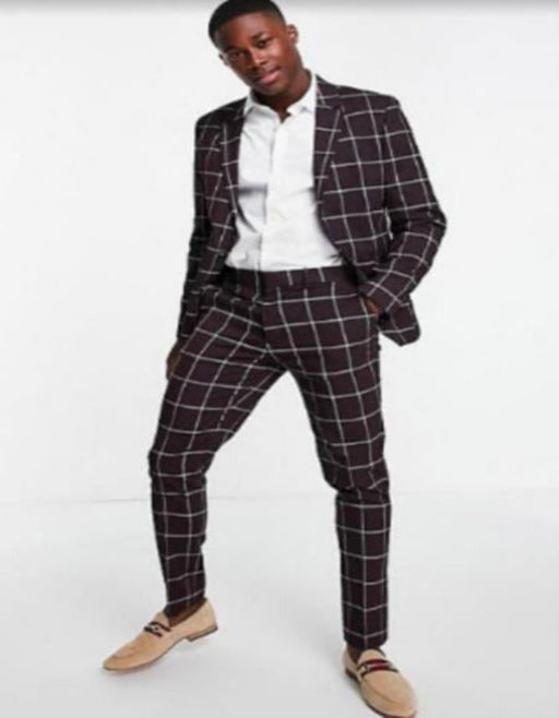 Bold Gangster Plaid Suit - 1920s Mens Fashion Window Pane Suits - Burgundy