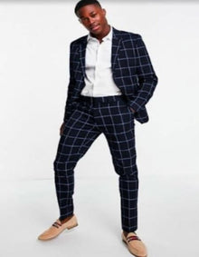 Bold Gangster Plaid Suit - 1920s Mens Fashion Window Pane Suits - Navy