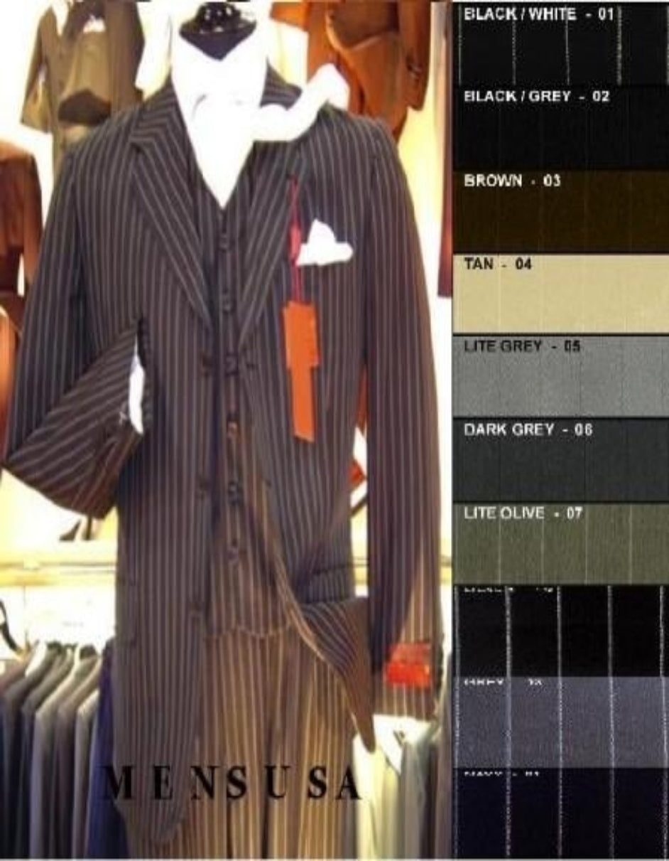 Bold White Pinstripe Vested Super fine poly~rayon 3 Buttons Suit (3 pieces) Comes in 10 Colors