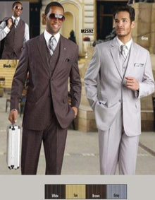Bold With White Chalk Pronounce Pinstripe 2 Buttons Style Vested Available In 4 Colors - Three Piece Suits