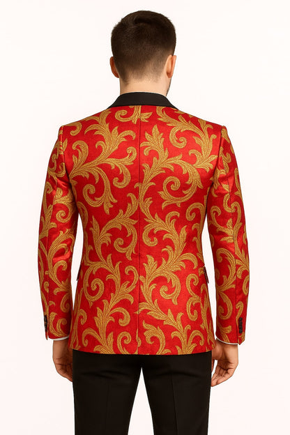 Men's Red and Gold Baroque Tuxedo Jacket with Black Satin Shawl Lapel - Image 4